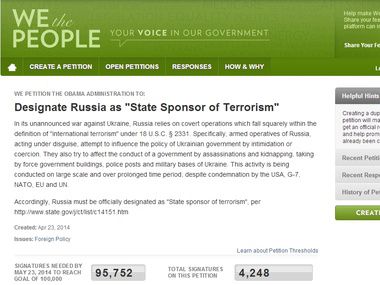 На сайті Білого Дому з'явилася петиція про визнання Росії "спонсором тероризму". 
