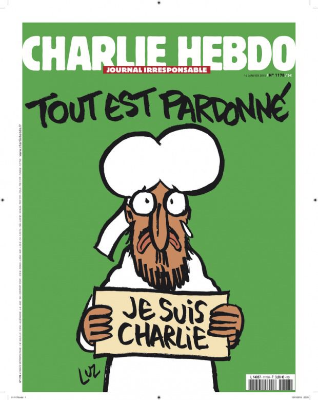 Charlie Hebdo помістив Мухаммеда на обкладинці номера, який вийшов після нападу на редакцію. Після загибелі 8 співробітників журналу Charlie Hebdo при нападі терористів мільйони людей заявили про свою підтримку журналу, висунувши гасло "Я - Шарлі".
