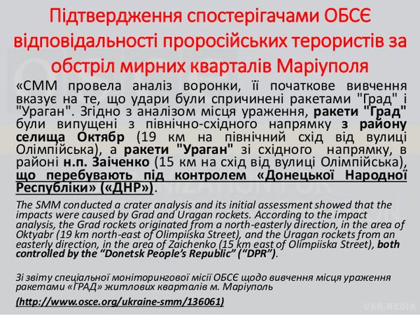 СБУ оприлюднила докази причетності Росії до обстрілу Маріуполя. 24 січня терористи завдали удару з реактивних систем залпового вогню БМ-21 Град, Ураган по Маріуполю.