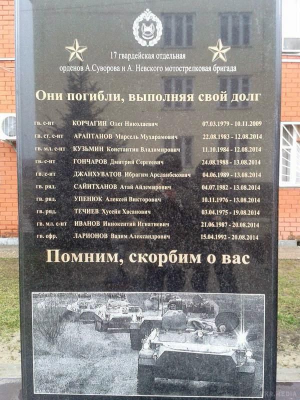 Фотофакт: загиблим на Донбасі російським солдатам поставили пам'ятник. У мережі з'явилося фото пам'ятника загиблим солдатам 17-ї мотострілецької бригади ЗС РФ. 