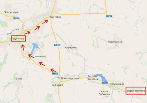 Велика колона російської військової техніки пройшла у напрямку Луганська (карта). Угрупування складалася з великої кількості танків і вантажівок з піхотою.