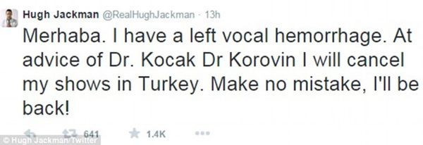 У Россомахи Х'ю Джекмана стався крововилив у горлі. Актор, який зіграв Росомаху в "Людях Ікс", був змушений скасувати спектакль через крововилив у горлі.