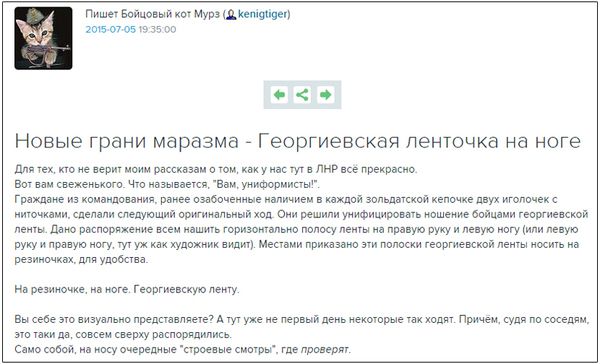 Реформи в армії «ЛНР»: «кавалери ордена колорадської підв'язки» (відео). «Нові грані маразму – Георгіївська стрічка на нозі».