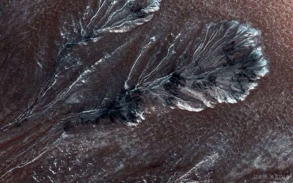 НАСА сфотографували ущелини з льодом на Марсі. Ущелини вкриті діоксидом вуглецю або "сухим льодом".