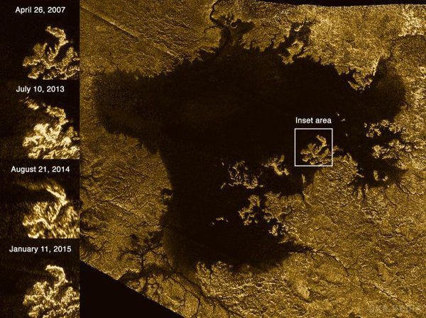Озеро з хвилями знайшли на поверхні супутника Сатурна (фото). Хвилі моря Лигеи послужили причиною утворення острова в ньому.