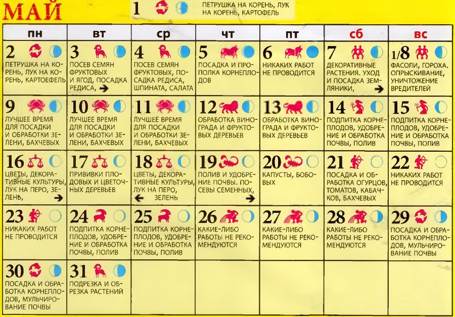 Місячний посівний календар на травень 2016 року. Роботи на дачі в травні 2016.
