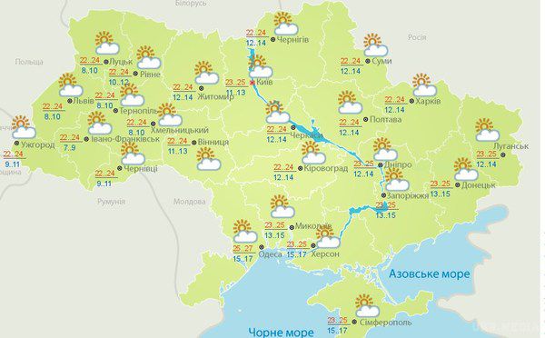 Прогноз погоди в Україні на сьогодні 8 липня 2016. По всій території країни опадів не буде, мінлива хмарність та місцями гроза.