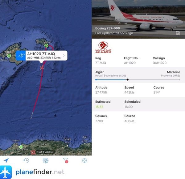Над Середземним морем зник пасажирський літак. Літак прямував з Алжиру в Марсель.