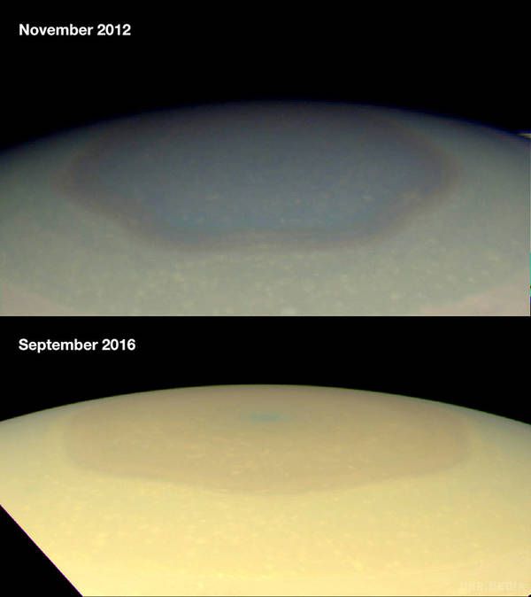 Станція Cassini зафіксувала "літо" на Сатурні (фото). Вчені з допомогою знімків, які були зроблені станцією Cassini, змогли побачити, як гексагон Сатурна змінює свій колір.