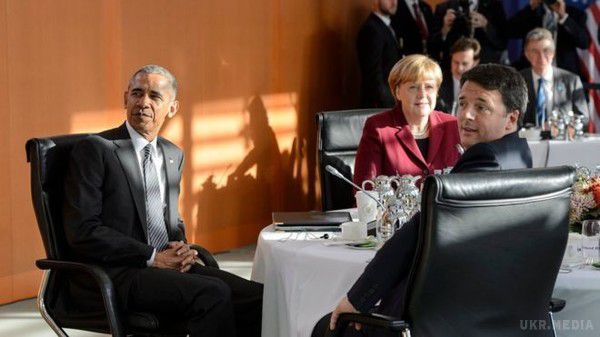 Обама і лідери країн ЄС домовилися зберегти санкції проти Росії. Президент США Барак Обама і лідери провідних країн ЄС на зустрічі в Берліні домовилися про необхідність збереження санкцій проти Росії у зв'язку з ситуацією в Україні.