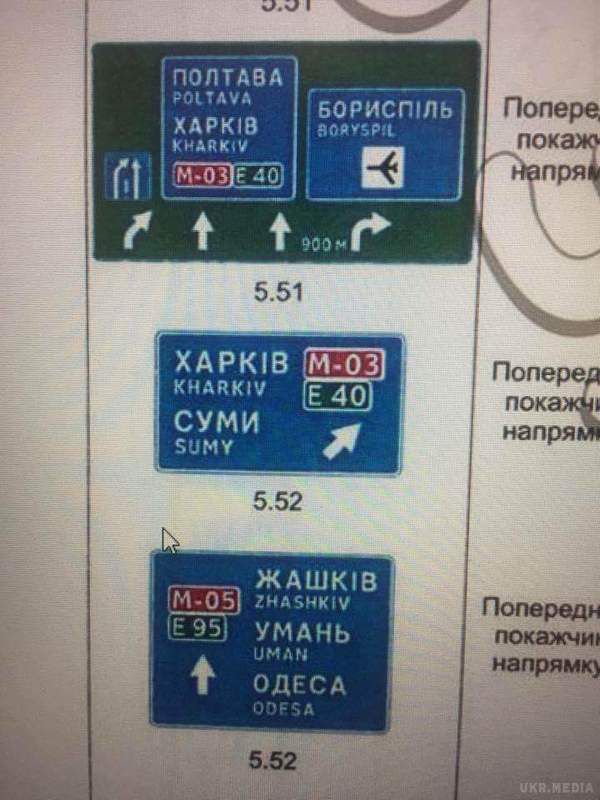 На дорогах України зміняться інформаційно-вказівні знаки. Крім напрямки, будуть писати номер траси і малювати піктограми установ.