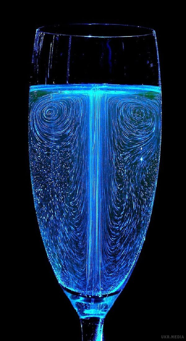 Чому шампанське потрібно пити з високих келихів. За допомогою лазерної томографії французькі вчені з Університету Реймса показали рух бульбашок в келихах. 