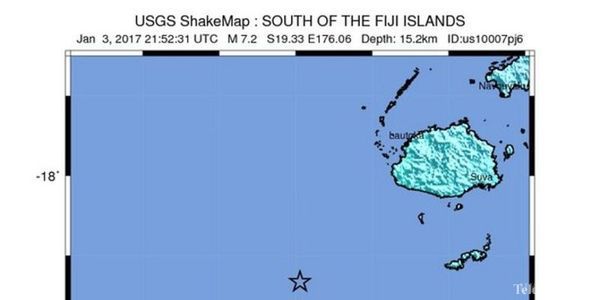Землетрус біля берегів Фіджі: оголошена загроза цунамі. У Тихому океані, на схід від островів Фіджі стався потужний землетрус магнітудою 7,2.