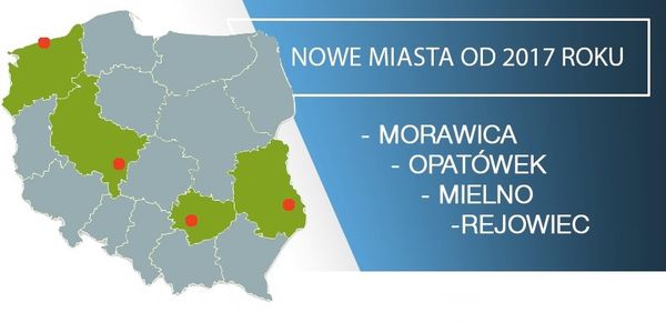На мапі Польщі з'явились нові міста. 1 січня 2017 на адміністративній мапі Польщі з'єднання явилися чотири нових міста. 