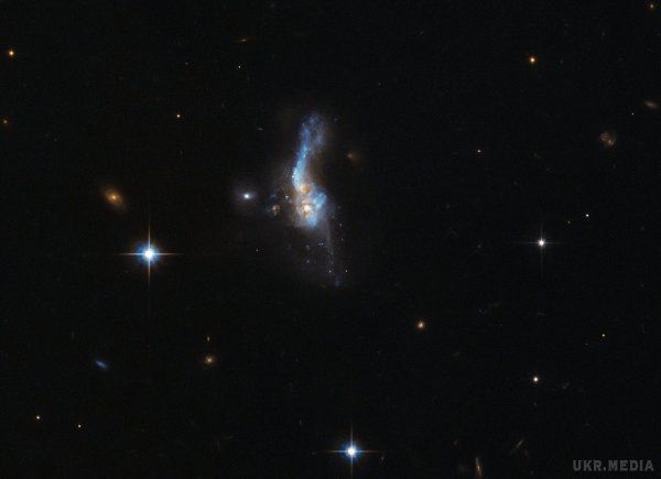 Зіткнення двох галактик зафіксував телескоп "Хаббл". Новий чудовий знімок, зроблений телескопом HUBBLE, був розміщений загальнонаціональним управлінням з повітроплавання і дослідженню космічного простору.
