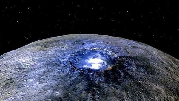 Розкрита ще одна таємниця загадкових плям на Церері. Загадкова "атмосфера", відкрита в минулому році зондом Dawn над поверхнею загадкових білих плям на Церері, має сезонний характер, вона виникає при сплески сонячної активності, а не в результаті зближення світила і карликової планети.