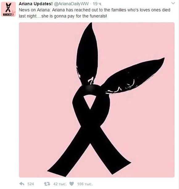 Аріана Гранде оплатить похорони загиблих в Манчестері. Трагедія сталася під час концерту популярної співачки.