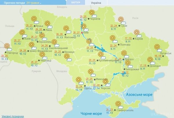 Прогноз погоди на найближчі дні: Українцям обіцяють відсутність опадів і потепління до +29. Найближчої доби погоду в Україні - без істотних опадів, вітер переважно північний, 3-8 м/с.