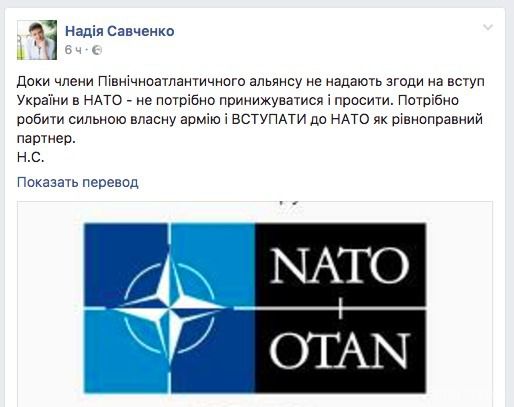 Савченко зробила гучну заяву щодо НАТО. Нардеп сподівається, що альянс покличе Україну сам.