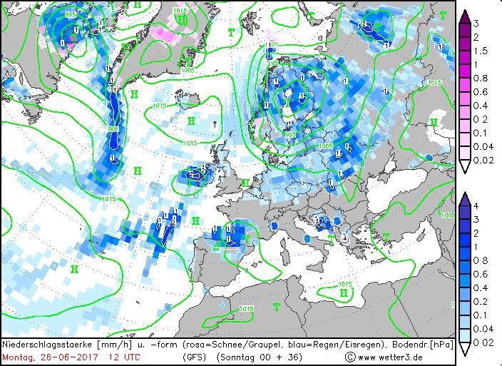 "Хвіст" скандинавського циклону зачепить Україну - йтимуть грозові дощі (карта). В Україні завтра прогнозується +25+30°.