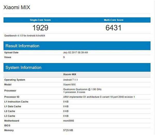 З'явилися характеристики Xiaomi MiMix 2. Новинка отримає восьмиядерний процесор і 6 ГБ оперативної пам'яті.