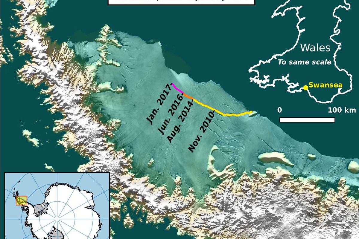 Величезний айсберг відколовся від Антарктиди і пливе в Атлантику (ФОТО). Від Антарктиди відкололася частина найбільшого із шельфових льодовиків - Ларсена, із площею приблизно 6 тисяч квадратних кілометрів.