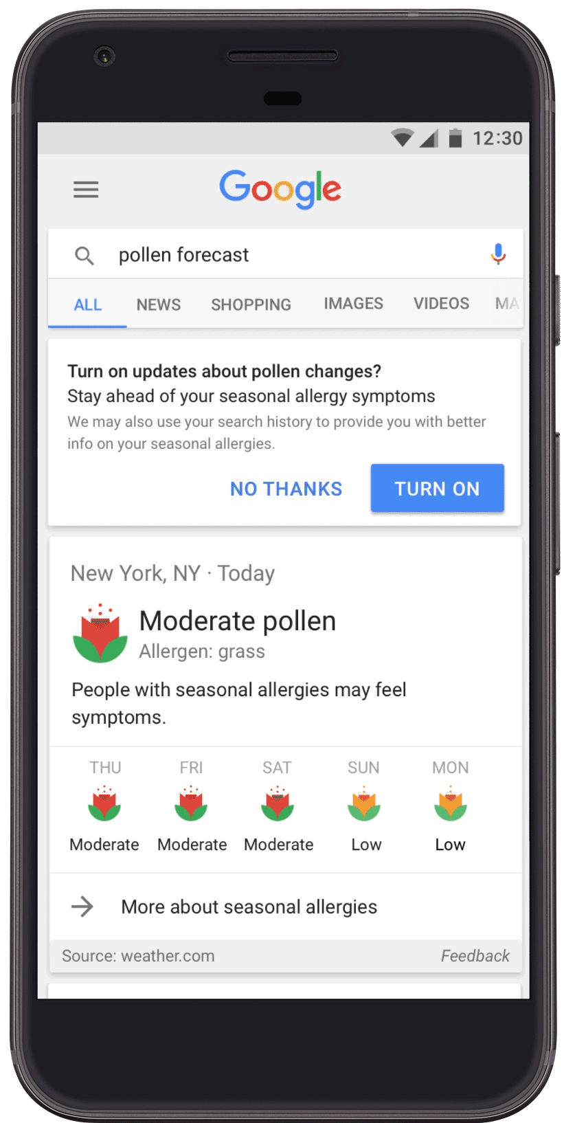 Google представив нову функцію: оповіщення про високий рівень алергенів в повітрі. Google представив функцію, яка сповіщає про рівень алергенів в повітрі в залежності від місця перебування користувача.