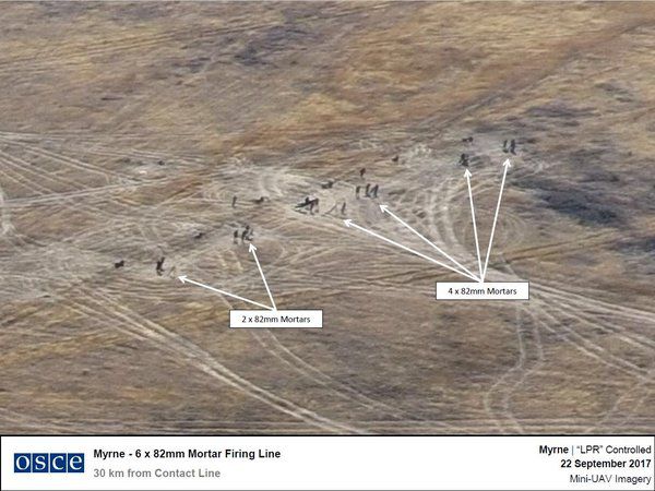 ОБСЄ показала фото великого скупчення військової техніки бойовиків ЛНР. Дані фотографії були зроблені безпілотним літальним апаратом СММ ОБСЄ.