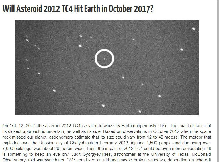 Зіткнення буде в два рази страшніше, ніж з Челябінським метеоритом. Вчені зафіксували, що до Землі стрімко наближається астероїд 2012 TC4.