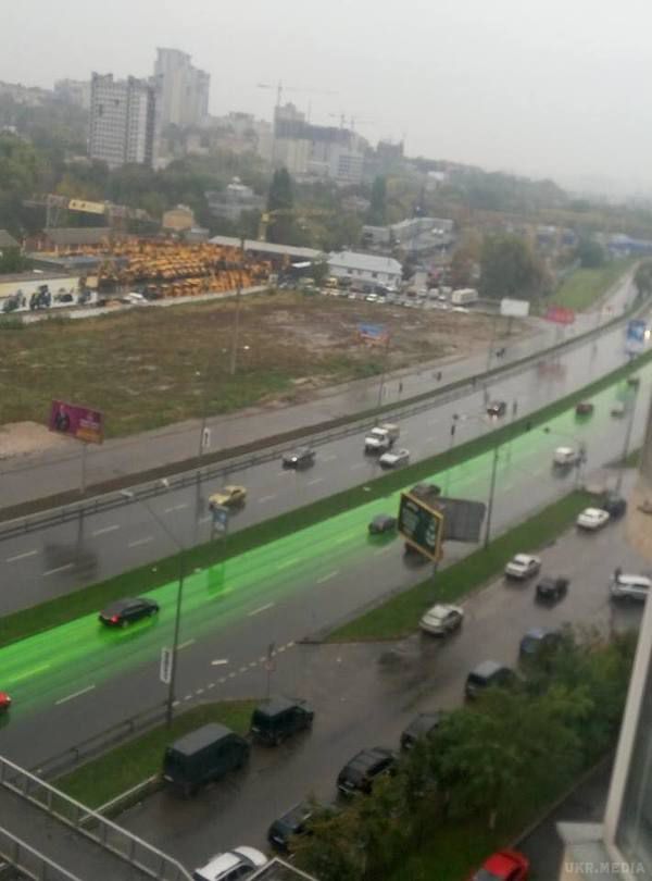 У Києві після дощу дорога стала зеленою. Укравтодор назвав причину.