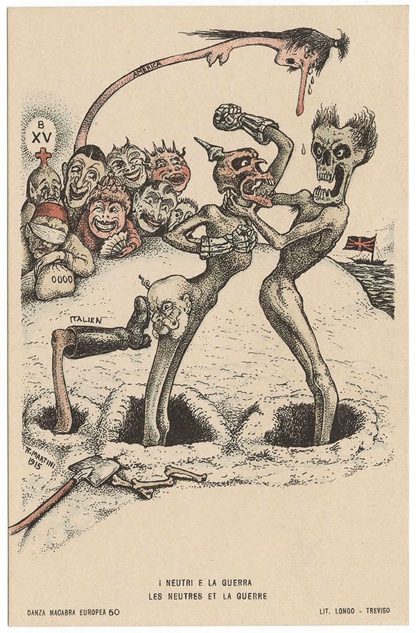 Моторошні карикатури Першої світової, від яких все в жилах холоне. Ти просто зобов'язаний побачити, як італійський художник Альберто Мартіні зобразив історію, істерію, жахи і прокляття світової війни в графіку стилю «Танець смерті».