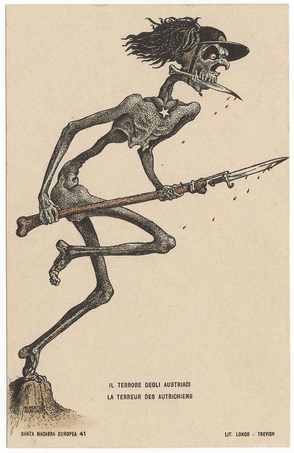 Моторошні карикатури Першої світової, від яких все в жилах холоне. Ти просто зобов'язаний побачити, як італійський художник Альберто Мартіні зобразив історію, істерію, жахи і прокляття світової війни в графіку стилю «Танець смерті».
