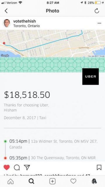 Клієнт Uber заплатив 14 тисяч доларів за поїздку. У Канаді клієнт сервісу Uber отримав рахунок на 18500 канадських доларів (близько 14 тисячі доларів США)