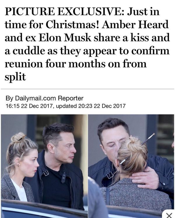 Ембер Херд і Ілона Маска застали за поцілунками. Ембер Херд і Ілон Макс розлучилися п'ять місяців тому, заявивши, що вони залишилися друзями. Однак, схоже, пара знову разом. Принаймні, про це свідчать знімки, зроблені днями.