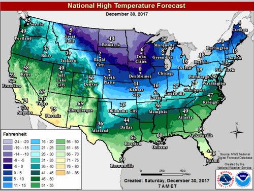 На США обрушилися сильні морози. в місті Интернашенал-Фолс зафіксований температурний рекорд — -37,8°C (-36°F).