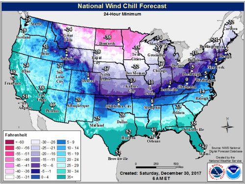 На США обрушилися сильні морози. в місті Интернашенал-Фолс зафіксований температурний рекорд — -37,8°C (-36°F).