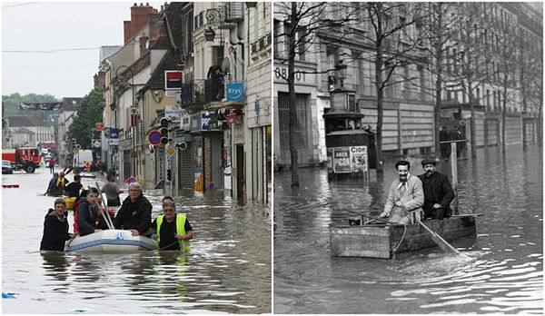 Приголомшливі фото потопу в Парижі: зараз і в 1910 році. Синоптики обіцяють, що до вихідних Париж ще глибше піде під воду. 