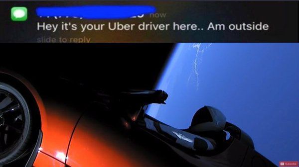 Tesla в космосі:  Як реагують на Tesla в космосі по всьому світу. «Привіт, це ваш водій з Uber. Я зовні»: автомобіль Tesla Roadster Ілона Маска менше дня в космосі, а в Мережі вже з'явилося безліч коментарів і фотожаб. 