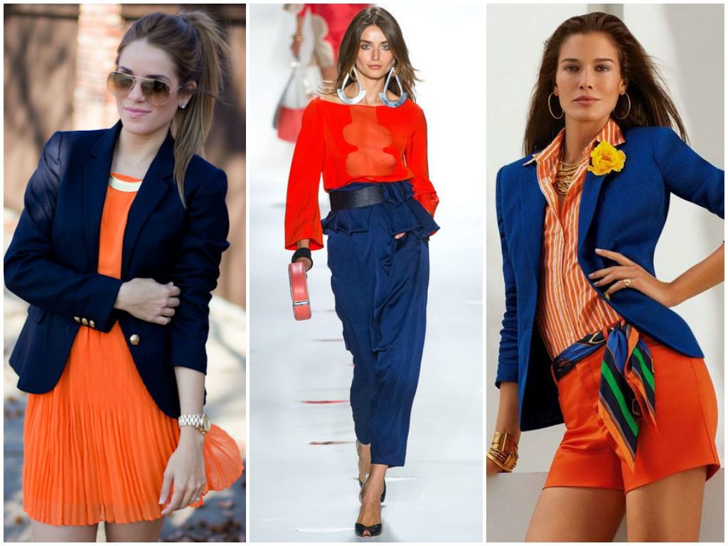 Цвета сочетающиеся с темно синим в одежде. Яркие сочетания в одежде. Сочетание синего и оранжевого в одежде. Сочетание с оранжеывывым. Сочетание синего цвета в одежде.