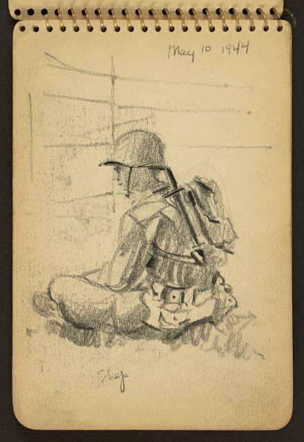 Друга світова війна в малюнках 21-річного солдата, зроблених у 1944 році. Завдяки малюнкам талановитого молодого архітектора можна уявити, яким було життя солдата 74 роки тому.