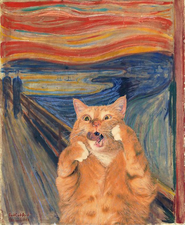 Цікаве котяче мистецтво. Автор поєднує картини із фото свого кота.