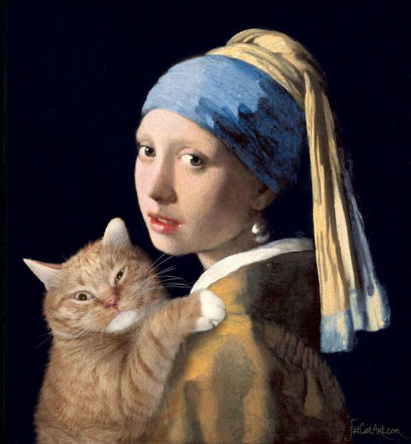 Цікаве котяче мистецтво. Автор поєднує картини із фото свого кота.
