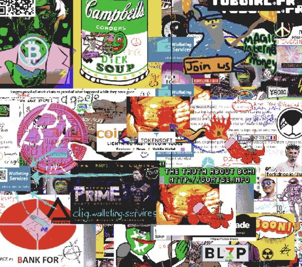BTC проти BCH в арт-баталії на блокчейні. У мережі з'явилося цифрове полотно, на якому можна малювати все, що завгодно. Цифрове полотно Satoshi's Place.