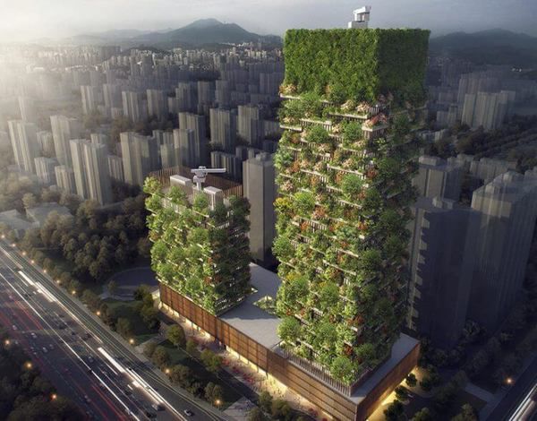 Фантастичний «вертикальний ліс» в Азії. Неймовірний архітектурний комплекс для поліпшення якості кисню в мегаполісах. У 2018 році в китайському місті Нанкін буде закінчено будівництво «Вертикального лісу», автором якого є італійський архітектор Стефано Боері.