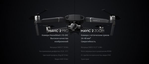 DJI представила друге покоління квадрокоптеров Mavic 2 Pro та Zoom — з оптикою Hasselblad і зум-об'єктивом. Компанія DJI представила на заході в Нью-Йорку друге покоління квадрокоптеров Mavic — Mavic 2 Pro та 2 Zoom.