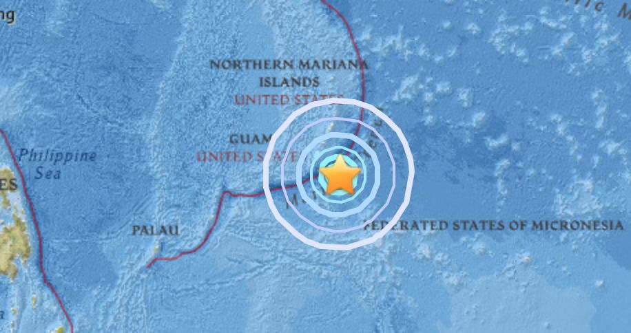 Біля острова Гуам стався сильний землетрус. Епіцентр підземних поштовхів був розташований в 207 км в південно-східній стороні від населеного пункту Дедедо.