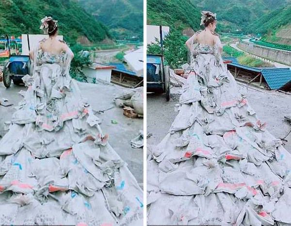 Китаянка пошила собі сукню з декількох десятків мішків з-під цементу. Відео китайської фермерки Тан Лілі стало вірусним, хоча сама дівчина явно на це не розраховувала.