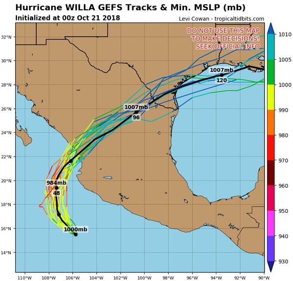 Тропічний ураган «Вілла» набирає обертів біля південно-західного узбережжя Мексики. За інформацією на 21 жовтня о 9:00 за київським часом мінімальний тиск у центрі циклонічного вихору становить 987 гПа, швидкість вітру досягає 36 м/с або 70 миль/год.