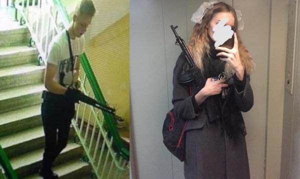 Московська активістка з'явилася на святкуванні Хеллоуїна в образі Керченського стрілка. Муляж автомата, довге пальто, блуза з плямами крові.