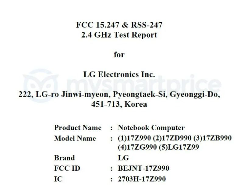 LG представить новий ноутбук LG Gram 2019 з 17-дюймовим дисплеєм. В базі даних американського сертифікаційного бюро FCC помітили новий ноутбук LG із п'ятьма номерами моделей.